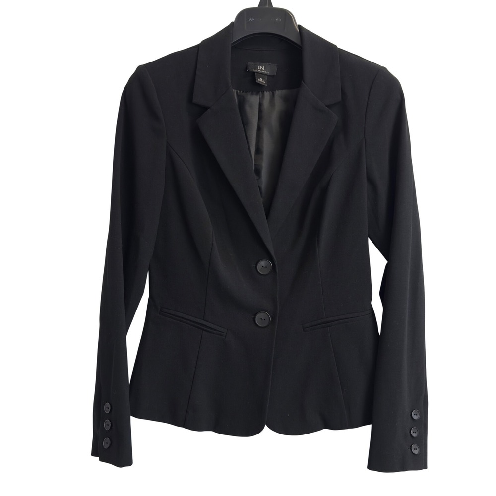 IN San Francisco Womens Black Two Button Lined Blazer Jacket Size M